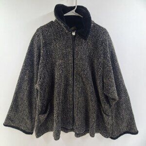 Vintage Maralyce Ferree Faux Fur Herringbone Tweed Jacket Full Zip Womens 1X